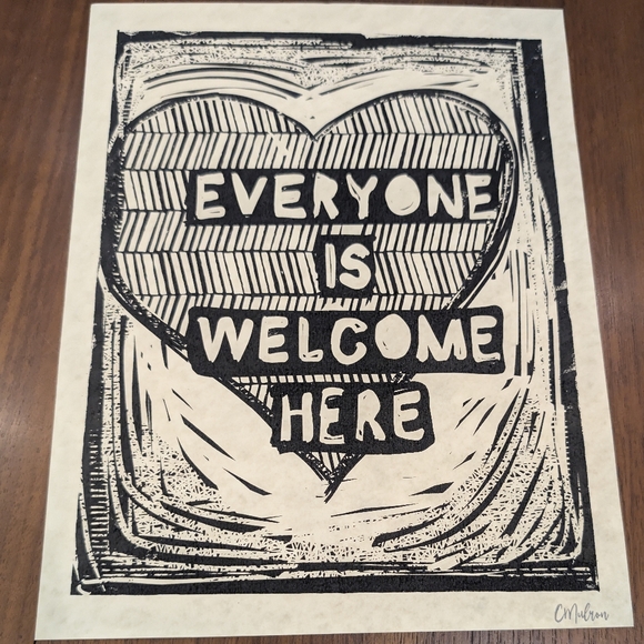 Everyone Is Welcome Here ❤️ Lino Style Art Print - Picture 1 of 7